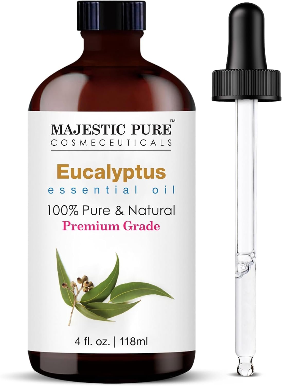 Majestic Pure Eucalyptus Essential Oil for Diffuser – 4 Fl Oz | 100% Natural Essentials Oils Ideal for Humidifier, Air Freshening, Cleaning Home, Bath, Steam Inhalation and Massage