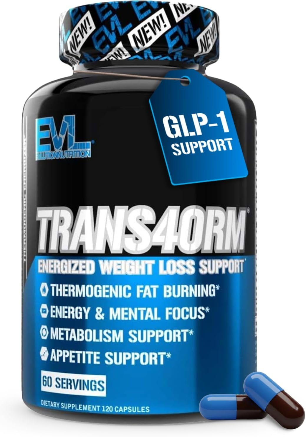 EVL Thermogenic Fat Burner Support – Fast Acting Weight Loss Energy and Appetite Support – Trans4orm Green Tea Supplement for Men and Women – 60 Servings