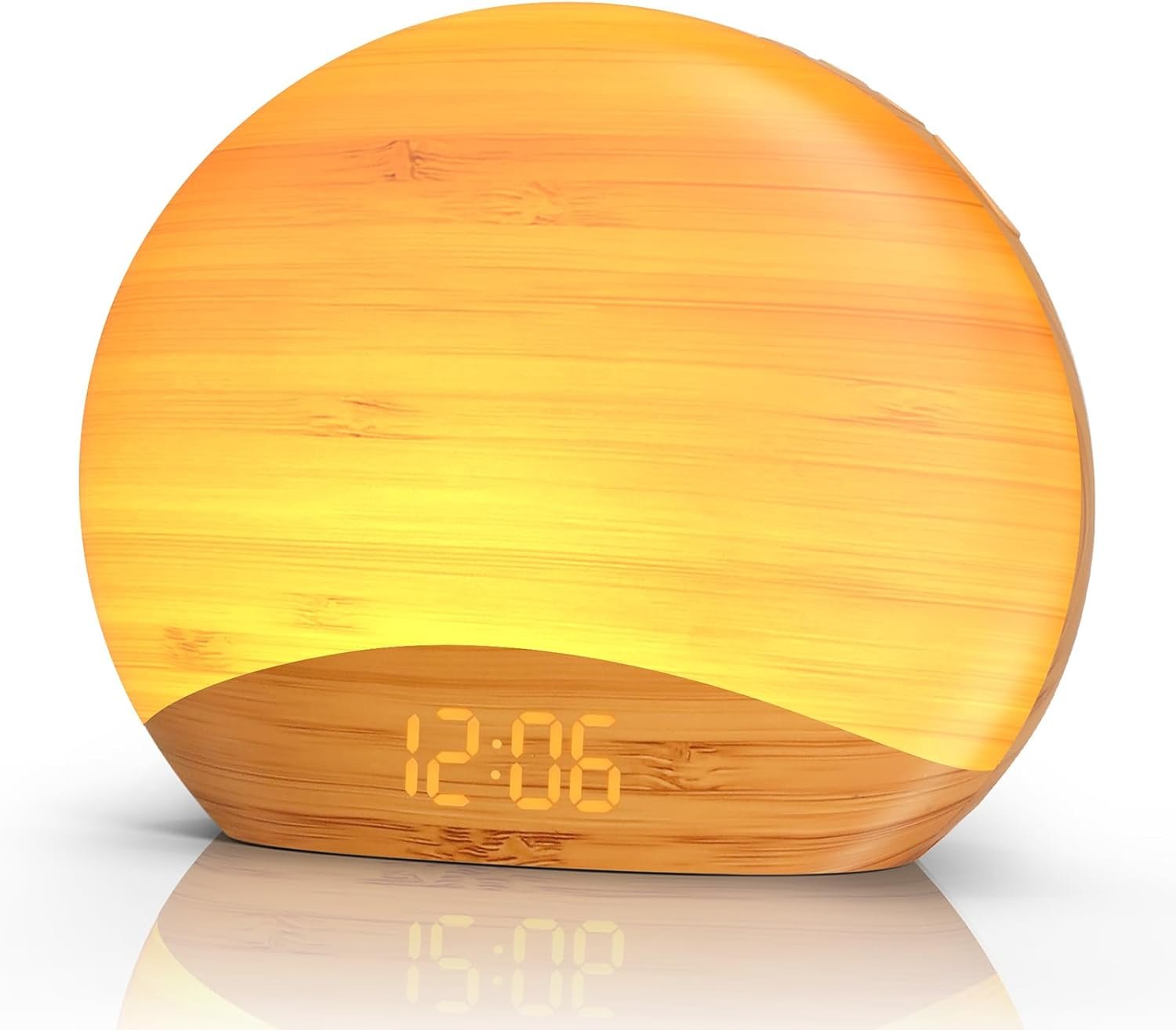 REACHER Natural Wood Grain Sunrise Alarm Clock, Sound Machine & Night Light | Science-backed sleep sound, 0-100% Dimmable Clock, Night Light,Brown/Pink/White Noise Sound Machine for Babys, Kids, Adults