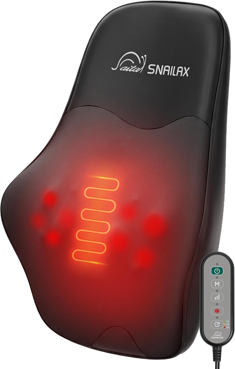Snailax Shiatsu Back Massager with Heat, Neck Shoulder Massager for Pain Relief Deep Tissue, 4D Kneading Back Massage Pillow, 3 Speed/3 Modes Portable for Home Office Car Use