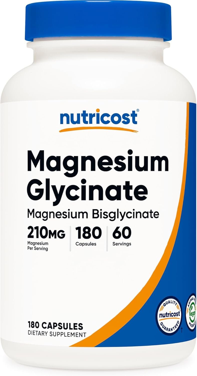 Nutricost Magnesium Glycinate Capsules, 180 Capsules, 210mg | Gentle Absorption, Magnesium Glycinate Supplement