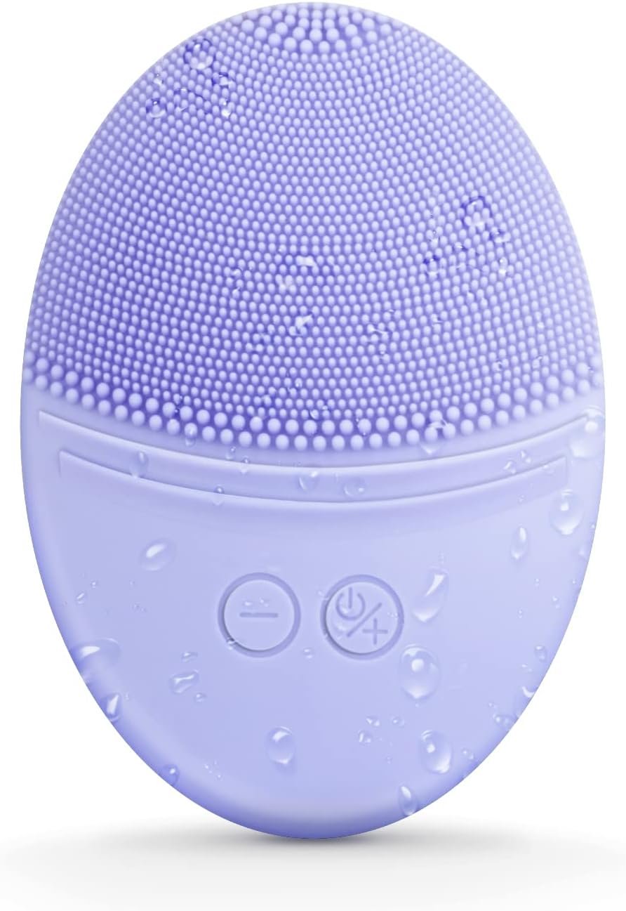 EZBASICS Silicone Facial Cleansing Brush, IPX7 Waterproof, Violet | Rechargeable Electric Face Exfoliator, 5 Speeds, Sonic Vibrating for Deep Pore Cleansing & Gentle Massaging