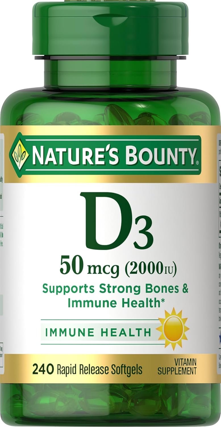 Nature’s Bounty Vitamin D3 2000 IU, Immune and Bone Support, Vitamin Supplement, 1 Per day, 240 Rapid Release Softgels