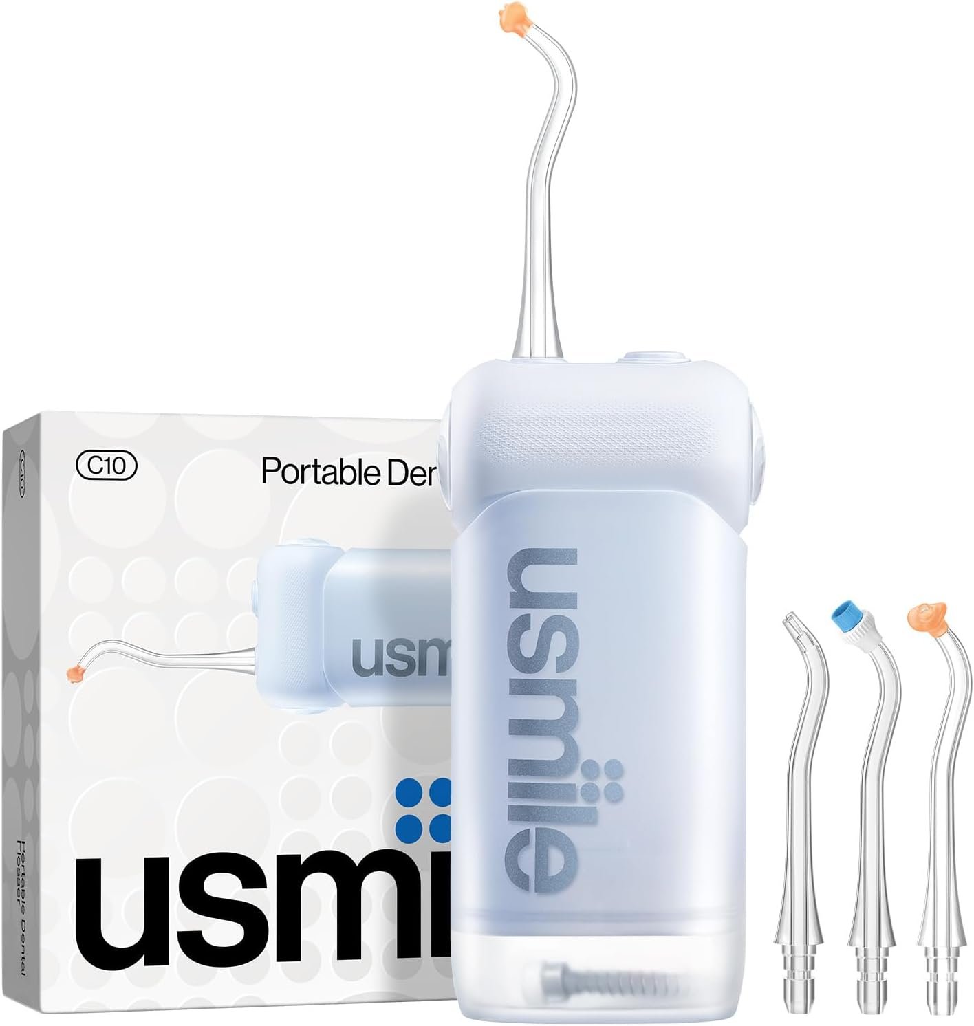 usmile C10 Portable Water Flosser for Travel – 95-Day Battery, 4 Modes, 360° Nozzle, 180ml Tank, IPX7 Waterproof, Dentist-Recommended for Braces, Implants & Sensitive Gums (Blue)