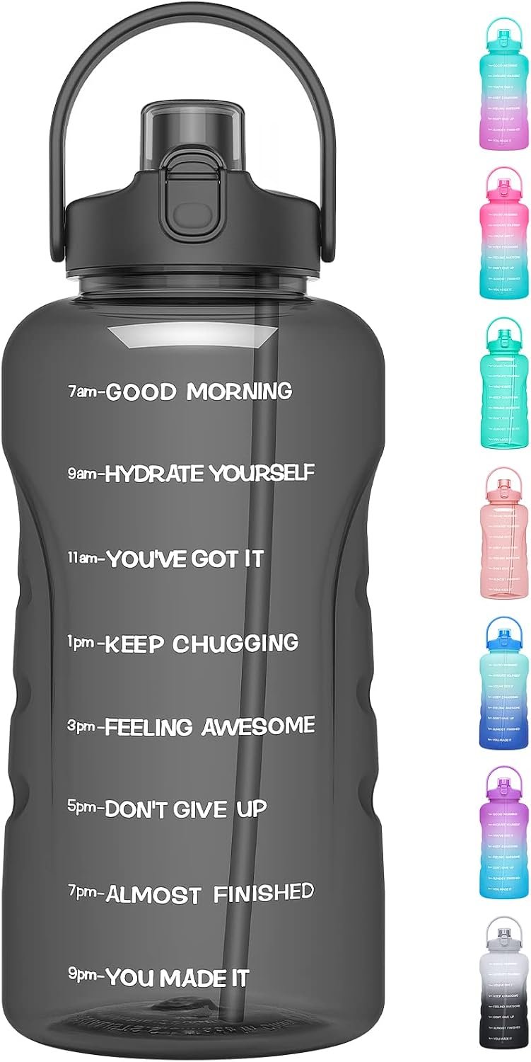 HydroPal 1 Gallon Water Bottles with Straw, 128 oz Water Bottle BPA Free Innovative 2-IN-1 Lid Gym Bottle with Times to Drink Motivational, Large for Sports Fitness Camping Water Jug （13.8X5.5 inch）