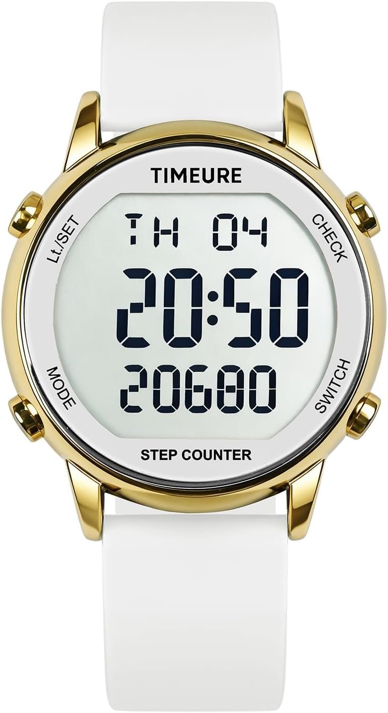 TIMEURE Pedometer Watch for Women Step Counter for Walking No App TU-2509 | No app or charging required; tracks steps, calories and distance with a large display, 30M water resistance and silicone band