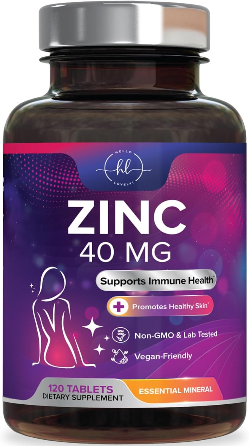 Zinc Supplements 40mg – High Potency Immune Support & Antioxidant Supplement – Best Zinc Supplement for Skin Health & Immune System Support, for Women & Men, Gluten Free, Bottled in USA – 120 Tablets