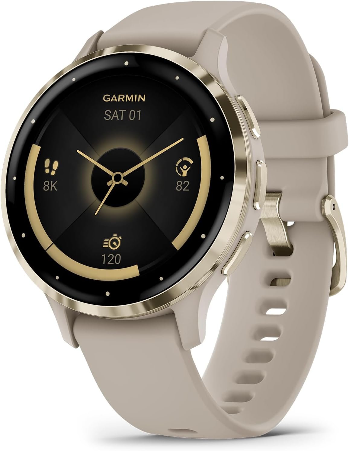 Garmin Venu 3S Soft Gold Stainless Steel Bezel 1.2-Inch AMOLED Touchscreen Display Smart Watch, Garmin Connect, Phone Supported with 41mm French Gray Case and Silicone Band | 41mm French Gray Case with Silicone Band, 1.2 Amoled Touchscreen, Up to 10 Days Battery, GPS, WI-FI, Bluetooth, 8GB Storage