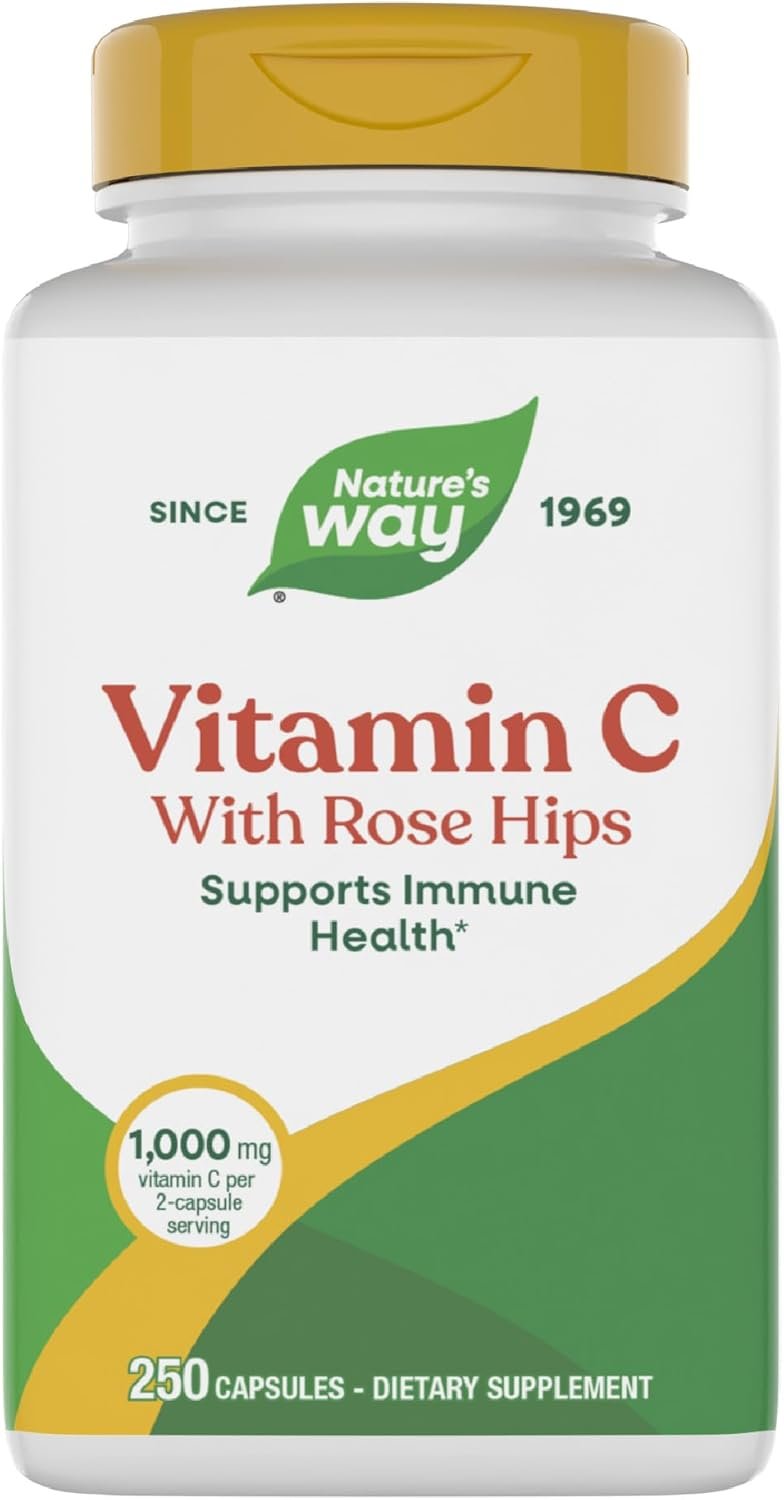 Nature’s Way Vitamin C with Rose Hips, Immune Health*, 1,000 mg Vitamin C per Serving, 250 Capsules