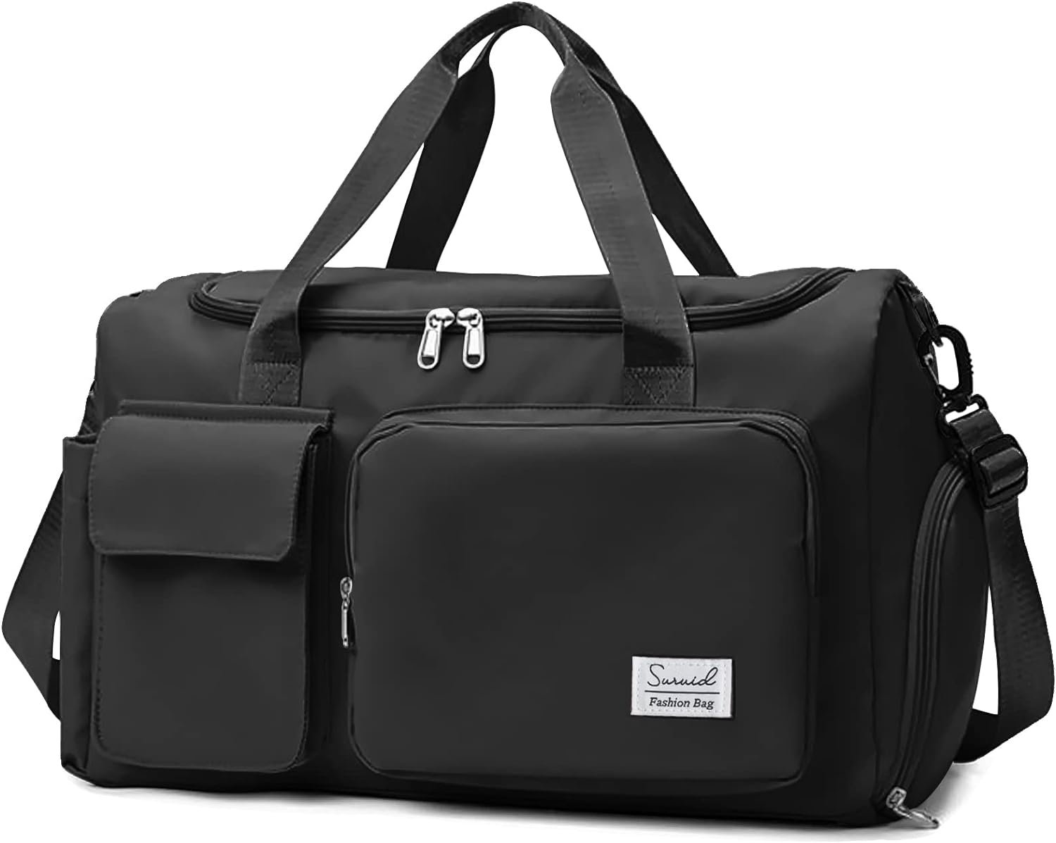 Suruid Sports Gym Duffel Bag with Shoes Compartment and Dry Wet Separated Pocket for Men and Women – Overnight Weekender Training Handbag Yoga Bag – Black