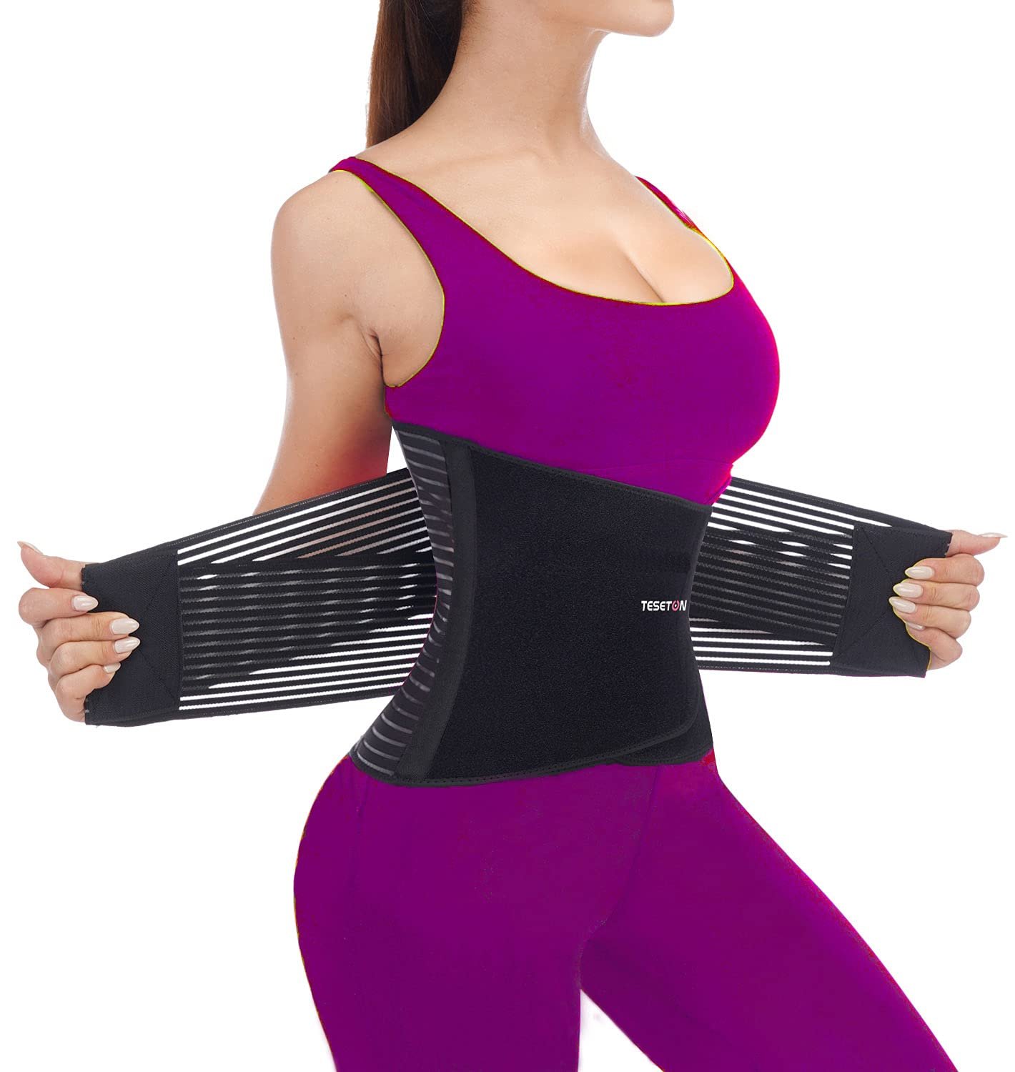 TESETON Back Wrap for Men & Women, Brace Belt Plus Size,Breathable Lumbar Support for Scoliosis, Waist Relax Lower Back Pain, Sciatica Pain Relief with 8 reinforced Bones 02 Black-XL