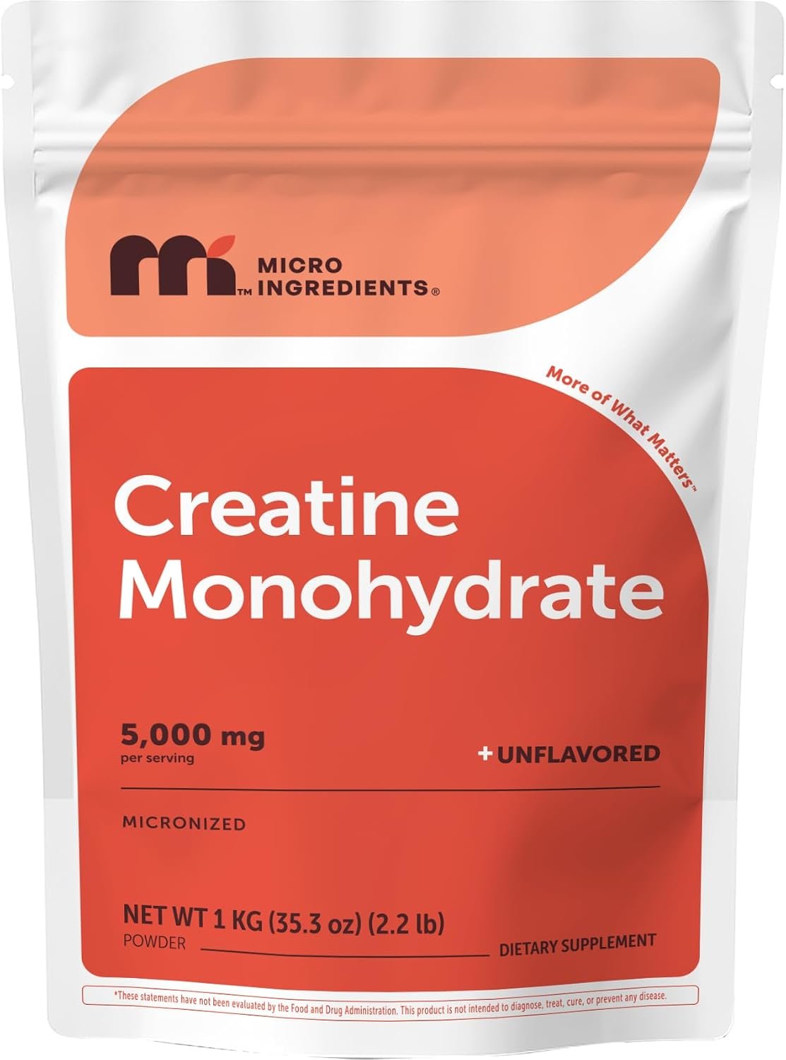 Micro Ingredients Creatine Monohydrate Powder 1 kg (2.2 Lbs), 5000mg Per Serv, Micronized Creatine Powder, Unflavored, No Filler, Keto & Vegan, Easy Dissolve, Pre Workout for Women & Men