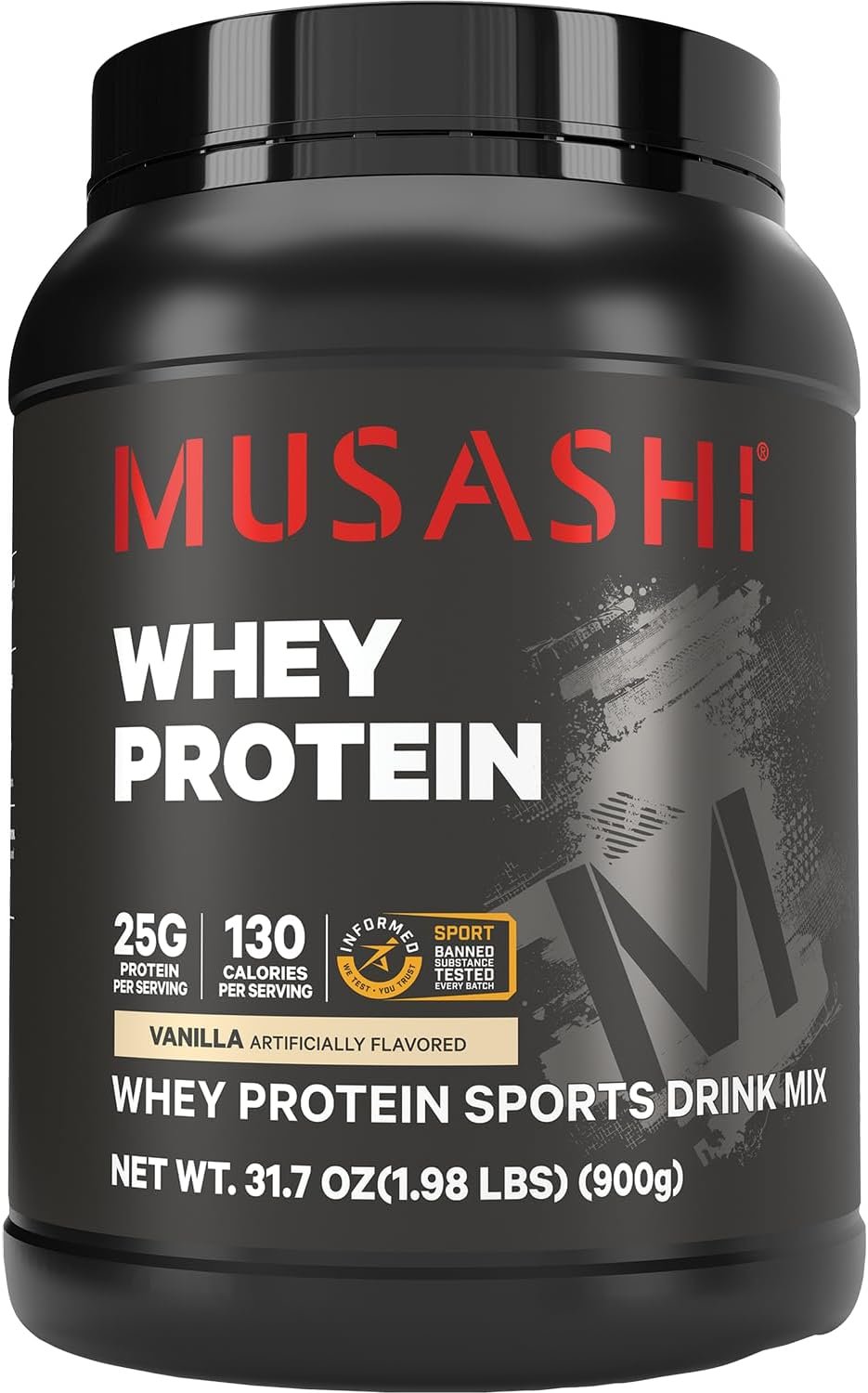 Musashi Whey Protein Powder, Vanilla, 900g (1.98 lb), WPC & WPI Blend, 25g Protein, 130 Calories per Serving