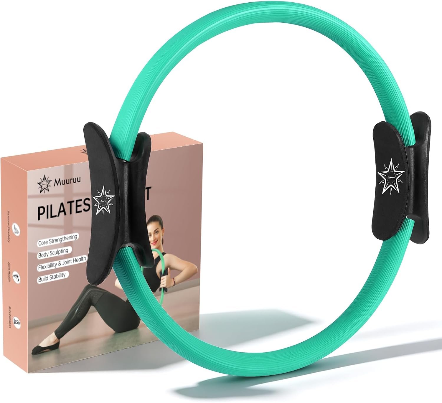 Pilates Ring, 14″ Magic Circle Pilates Ring for Women Home Workout, Fitness Circle Exercise Equipment for Inner Thigh Toning, Yoga Ring Foam Padded Handles for Core & Full Body Training
