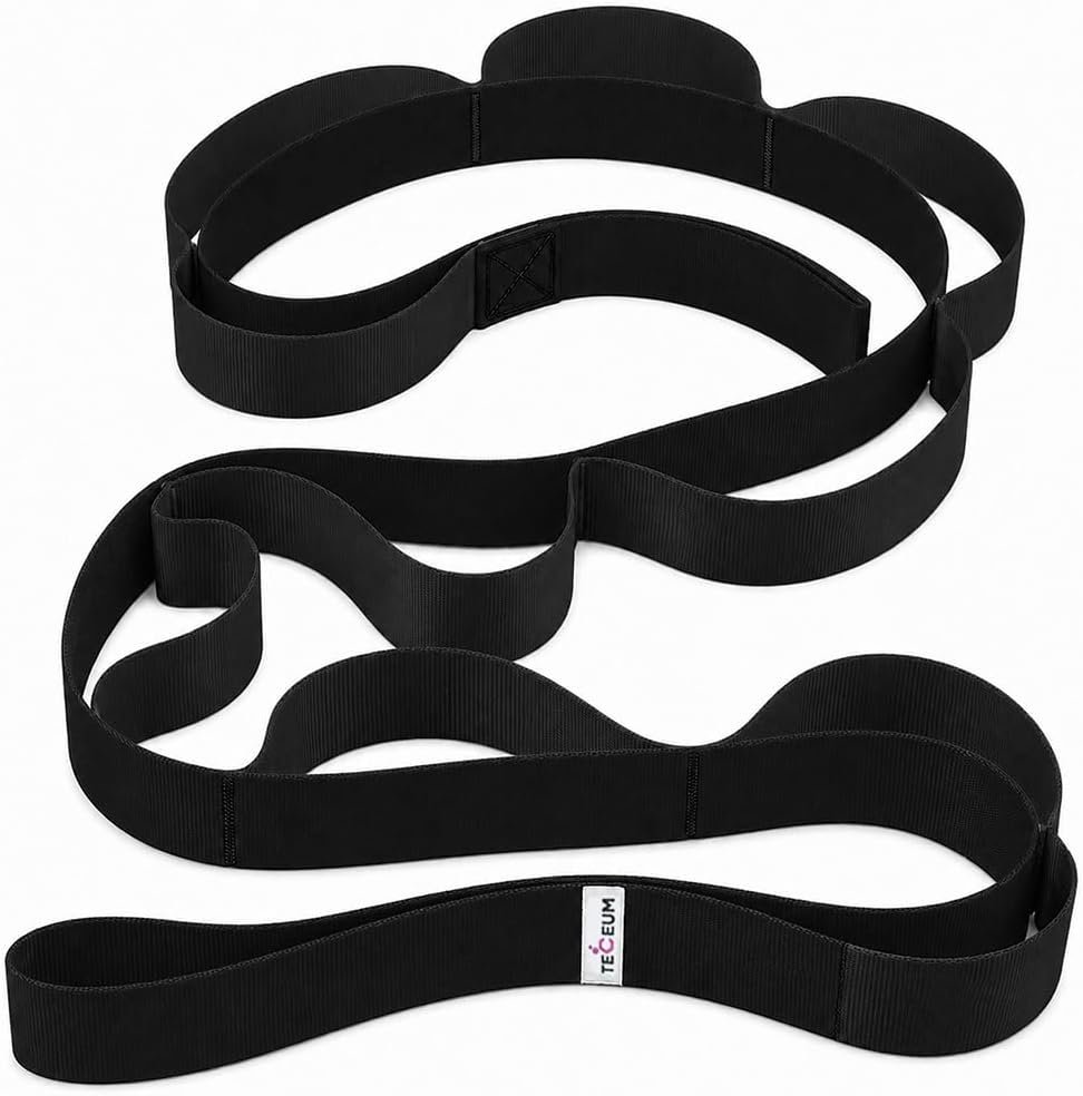 Stretching Strap with 10 Loops for Physical Therapy & Rehab | Non-Elastic Yoga Stretch Band for Hamstring, Leg, Hip & Knee Rehab, Pilates, Flexibility & Mobility Exercises for Men & Women