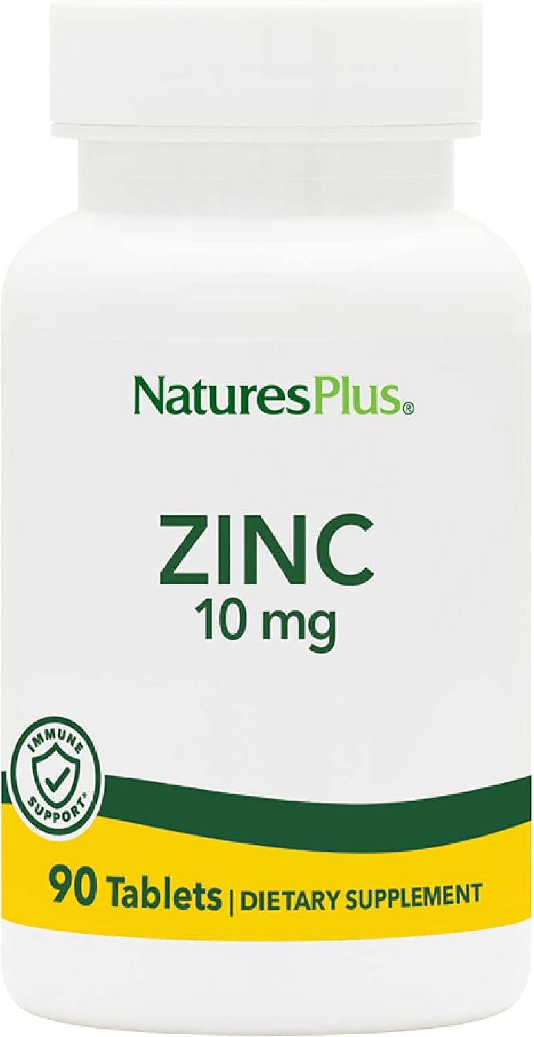 NaturesPlus Zinc Tablets – 10 mg, 90 Vegetarian Supplements – Immune System Supplement for Cellular Growth & Repair – Promotes Healthy Digestion, Metabolism & Vision – Gluten-Free – 90 Servings