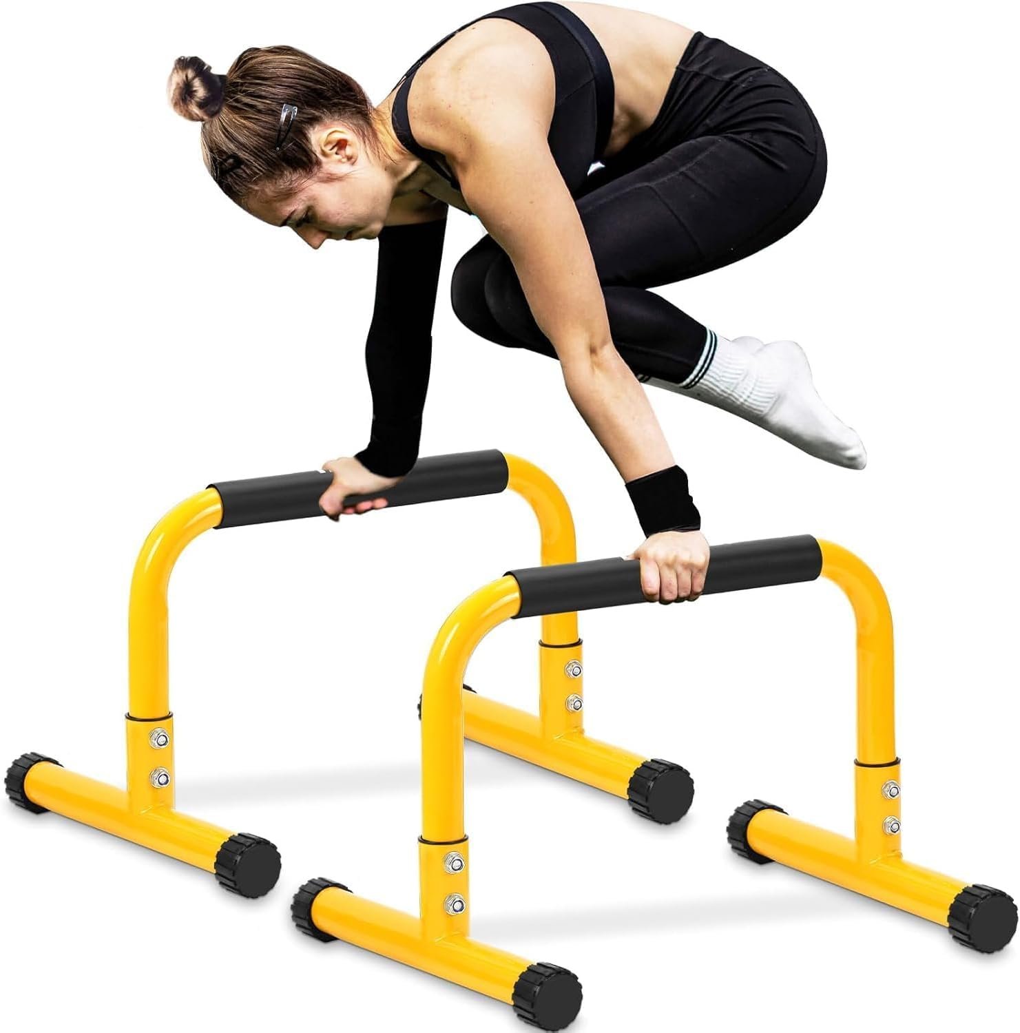 TABEKE Push Up Bar, 14” High Steel Parallettes & Dip Bar with Full Coverage Foam Handle, Heavy-Duty Calisthenics Parallel Bars for L-Sit, Dips, Home Gym Strength Training Workout