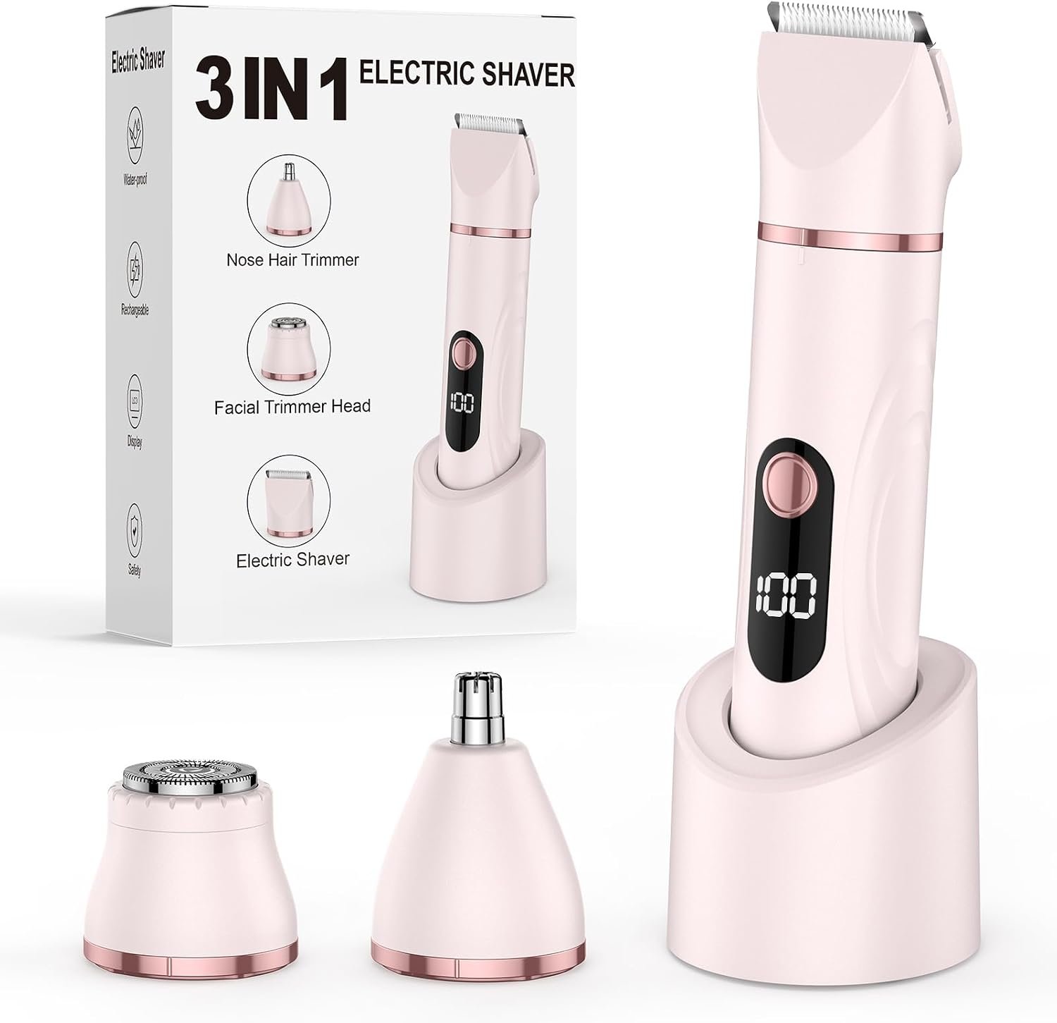 Bikini Trimmer for Women 3 in 1 Electric Shaver Razors Nose Hair Trimmer Waterproof Pubic Hair for Underarm Leg Arm Body 009