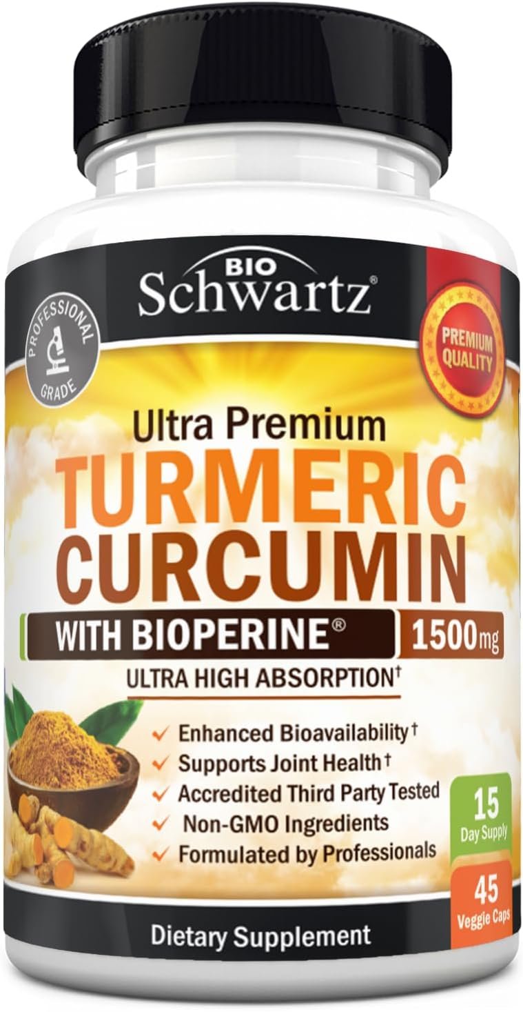 Turmeric Curcumin with Black Pepper Extract 1500mg – High Absorption Ultra Potent Turmeric Supplement with 95% Curcuminoids and BioPerine – Non GMO Tumeric Capsules for Joint Support – 45 Capsules