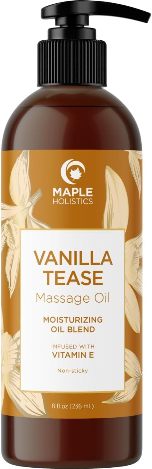 Vanilla Sensual Massage Oil for Couples – Irresistible Full Body Massage Oil for Date Night with Smooth Gliding Coconut and Sweet Almond Oil with Dreamy Vanilla Scent – Non GMO Gluten Free and Vegan