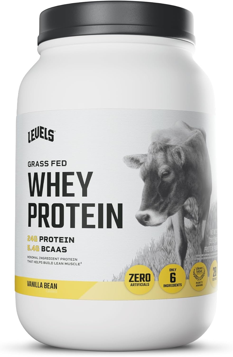 Levels Whey Protein Powder, No Artificial Ingredients, Vanilla Bean, 2LB | 24G of Protein, 5.4G BCAAs, Clean Ingredients, Hormone Free Dairy, No Fillers, No Added Sugar, No Junk