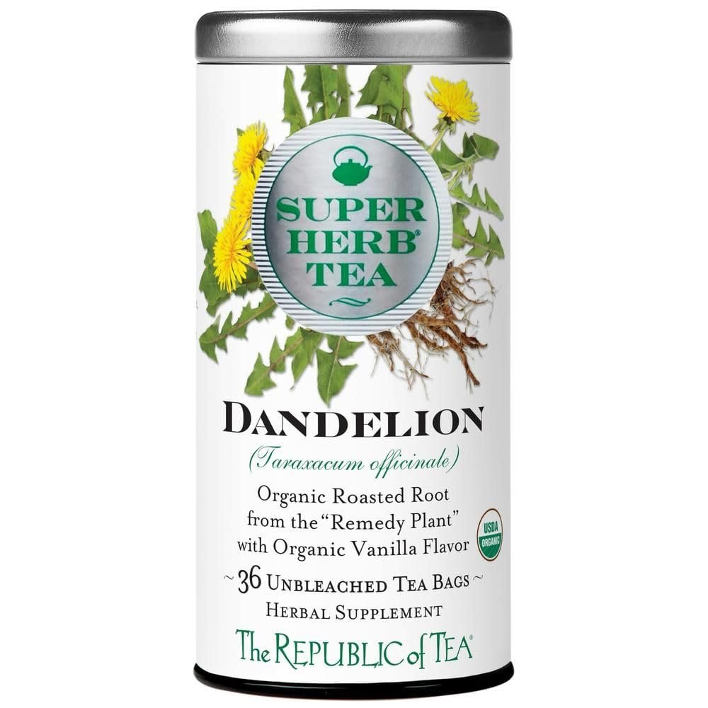 The Republic of Tea SuperHerb Organic Dandelion Herbal Tea, 36 Count | Caffeine Free. Suitable for day or evening sipping. Roasted with notes of smooth vanilla. USDA Organic and Gluten Free.