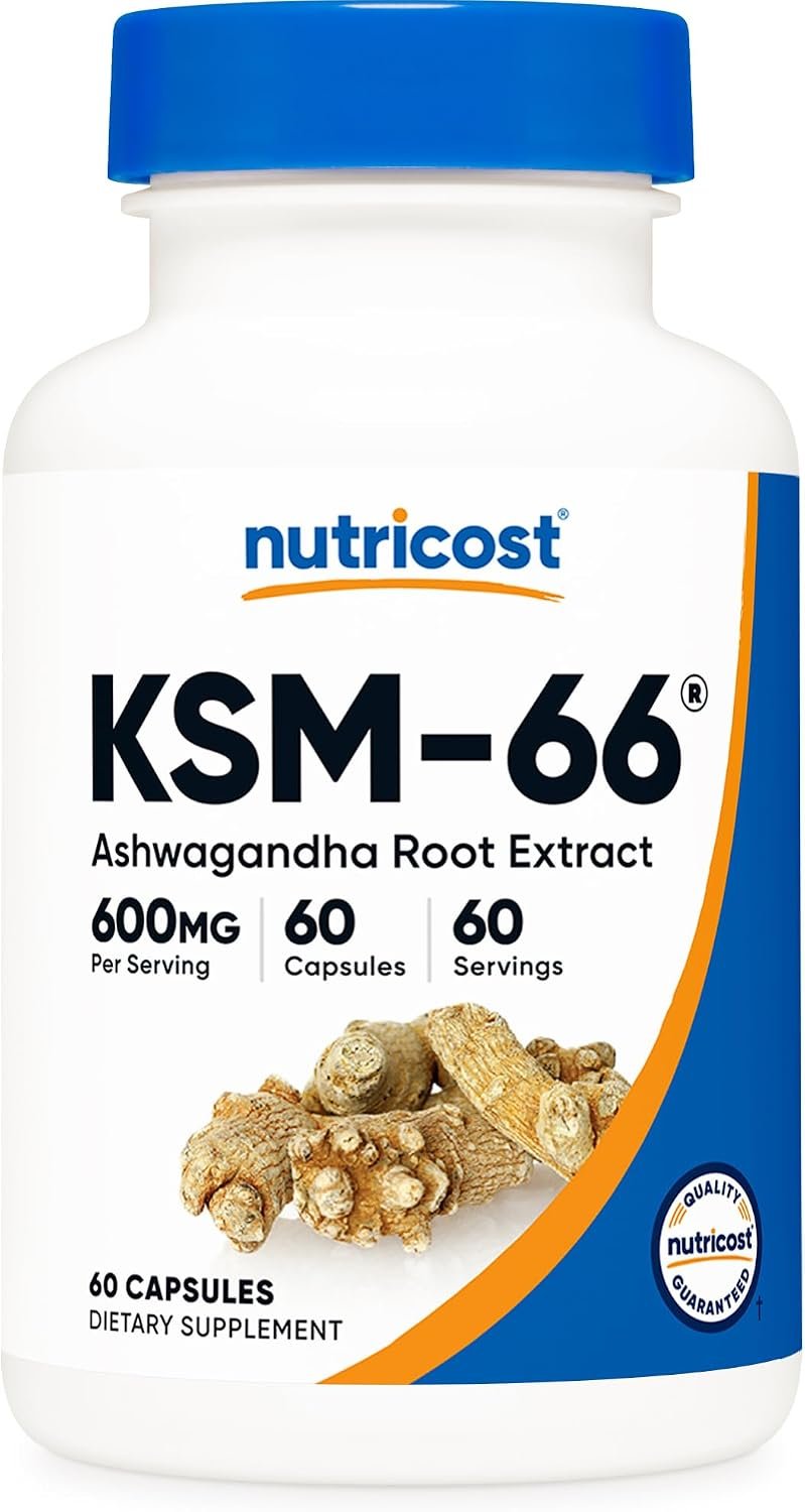Nutricost KSM-66 Ashwagandha Root Extract (600mg) 60 Capsules | 5% Withanolides & BioPerine, Full-Spectrum Root Extract