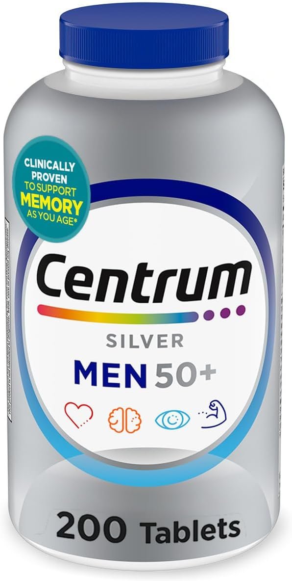 Centrum Silver Men’s 50+ Multivitamin with Vitamin D3, B-Vitamins, Zinc for Memory and Cognition – 200 Tablets