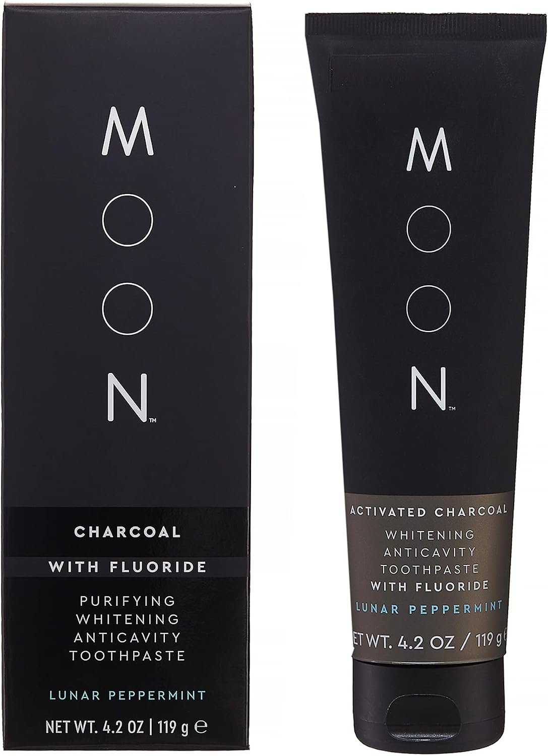 MOON Stain Removal Charcoal Whitening Toothpaste with Fluoride, Lunar Peppermint – 4.2oz