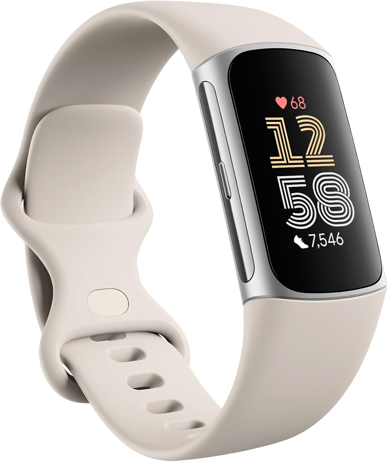 Fitbit Charge 6 Fitness Tracker with Google Apps – Heart Rate on Exercise Equipment – 3-Month Google Health Premium Membership Included – Health Tools – Porcelain/Silver – Small&Large Bands Included