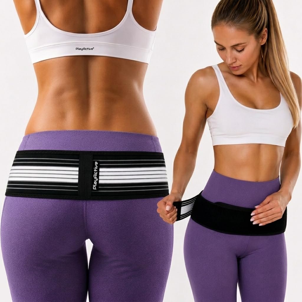 PlayActive Sacroiliac SI Joint Hip Belt – Lower Back Support Brace for Men and Women – Pelvic Support Belt – Trochanter Belt – Sciatica Pelvis Lumbar Hip Pain Relief (Regular)