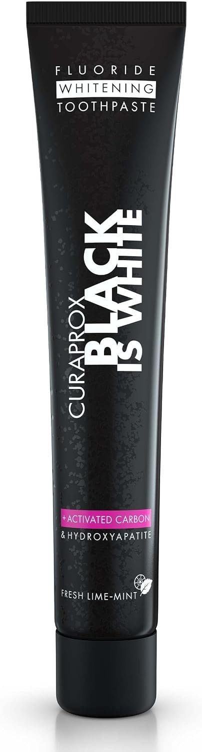 Curaprox Black is White Toothpaste – for Teeth Whitening & Fresh Breath | Charcoal Formula with Fluoride | 90 ml |Single Pack