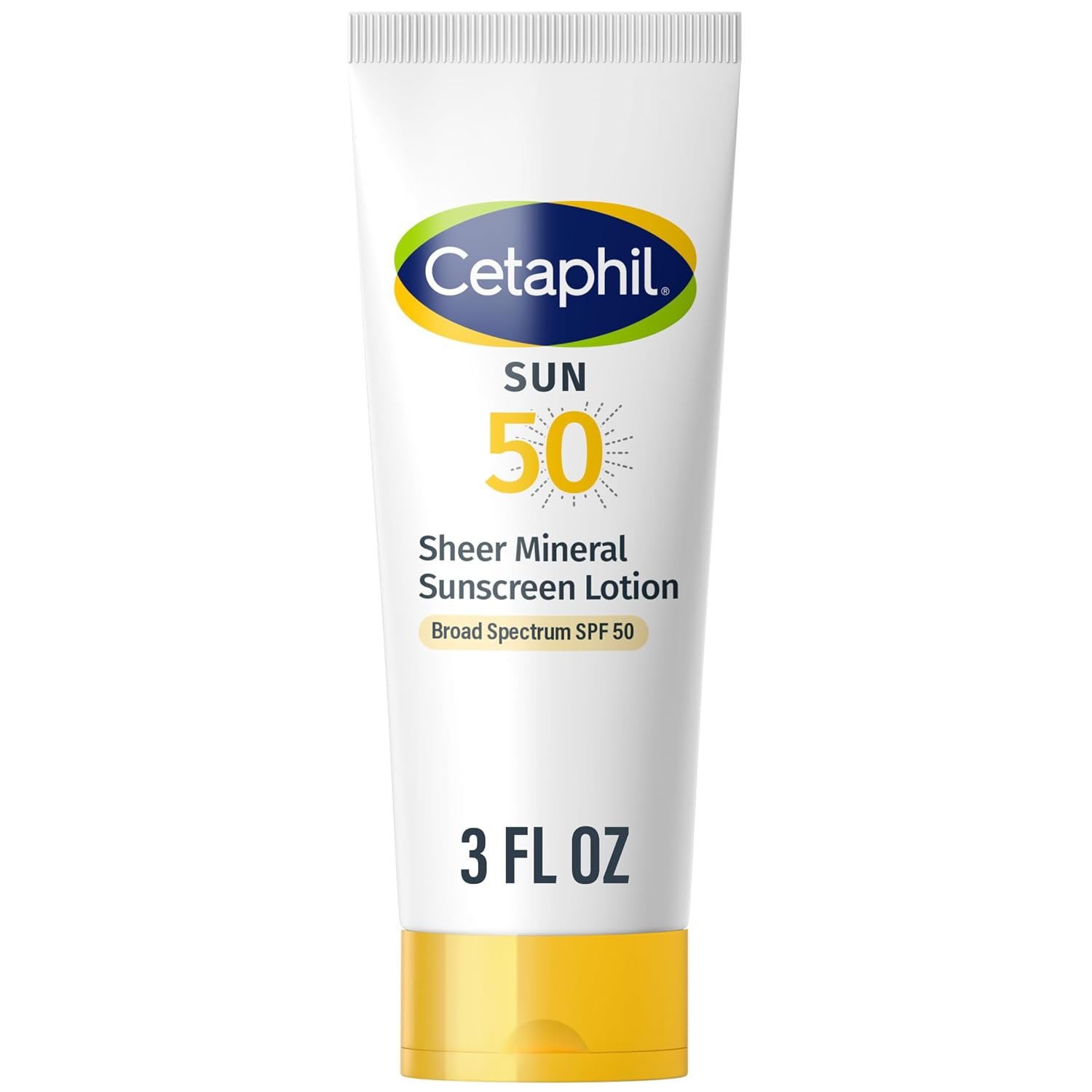 Cetaphil Sheer Mineral Sunscreen Lotion, Face & Body, SPF 50, 3 fl oz | 100% Mineral Zinc Oxide & Titanium Dioxide, Broad Spectrum UVA/UVB, Sensitive Skin, Dermatologist Recommended, Non-Chemical