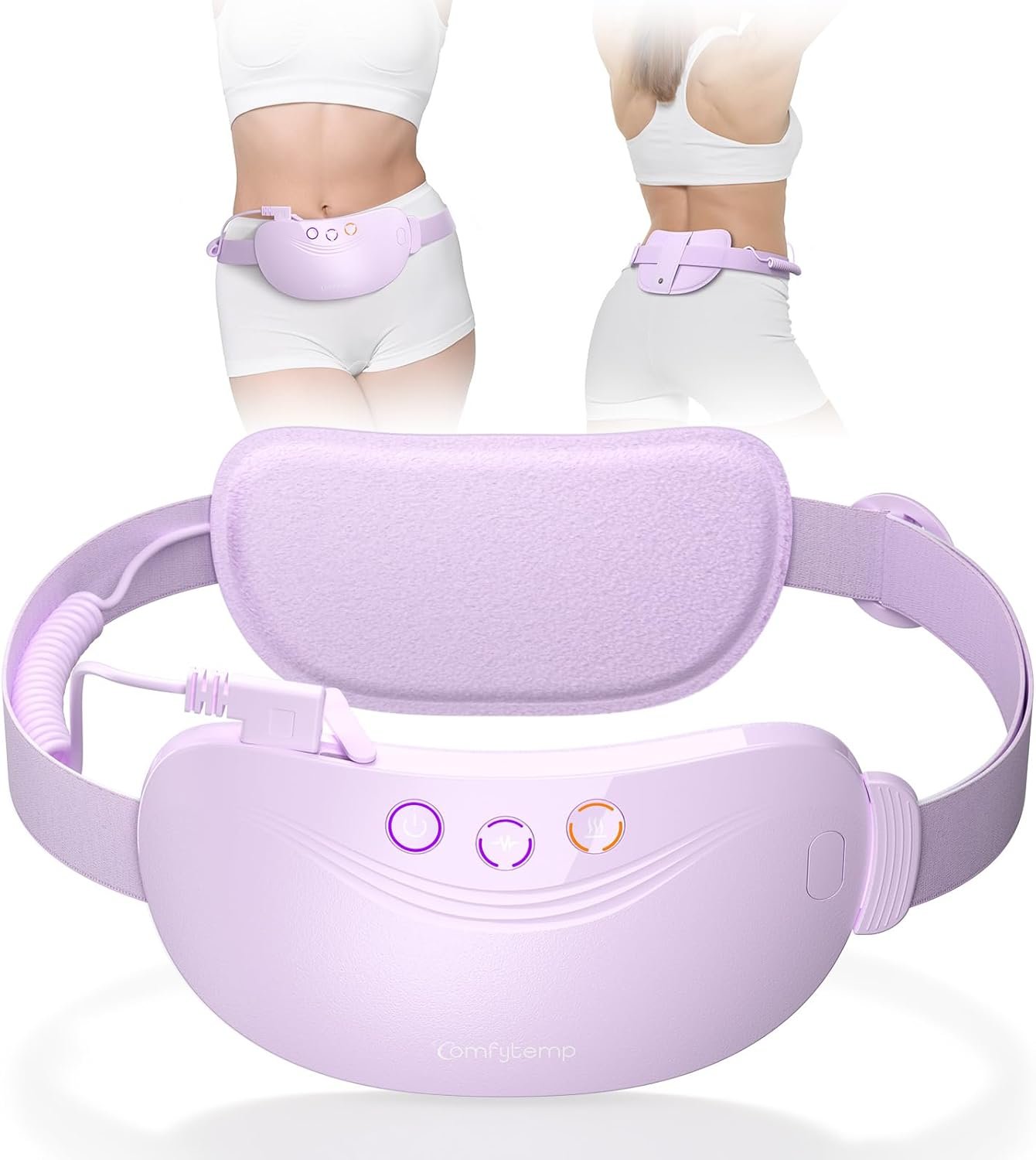 Comfytemp Portable Belly&Back Heating Pad for Period Cramps, FSA Eligible HSA Menstrual Cordless Abdominal Massager, Electric Wearable Rechargeable Belt with 3 Heat 3 Vibration 2 Intensity, Women Girl