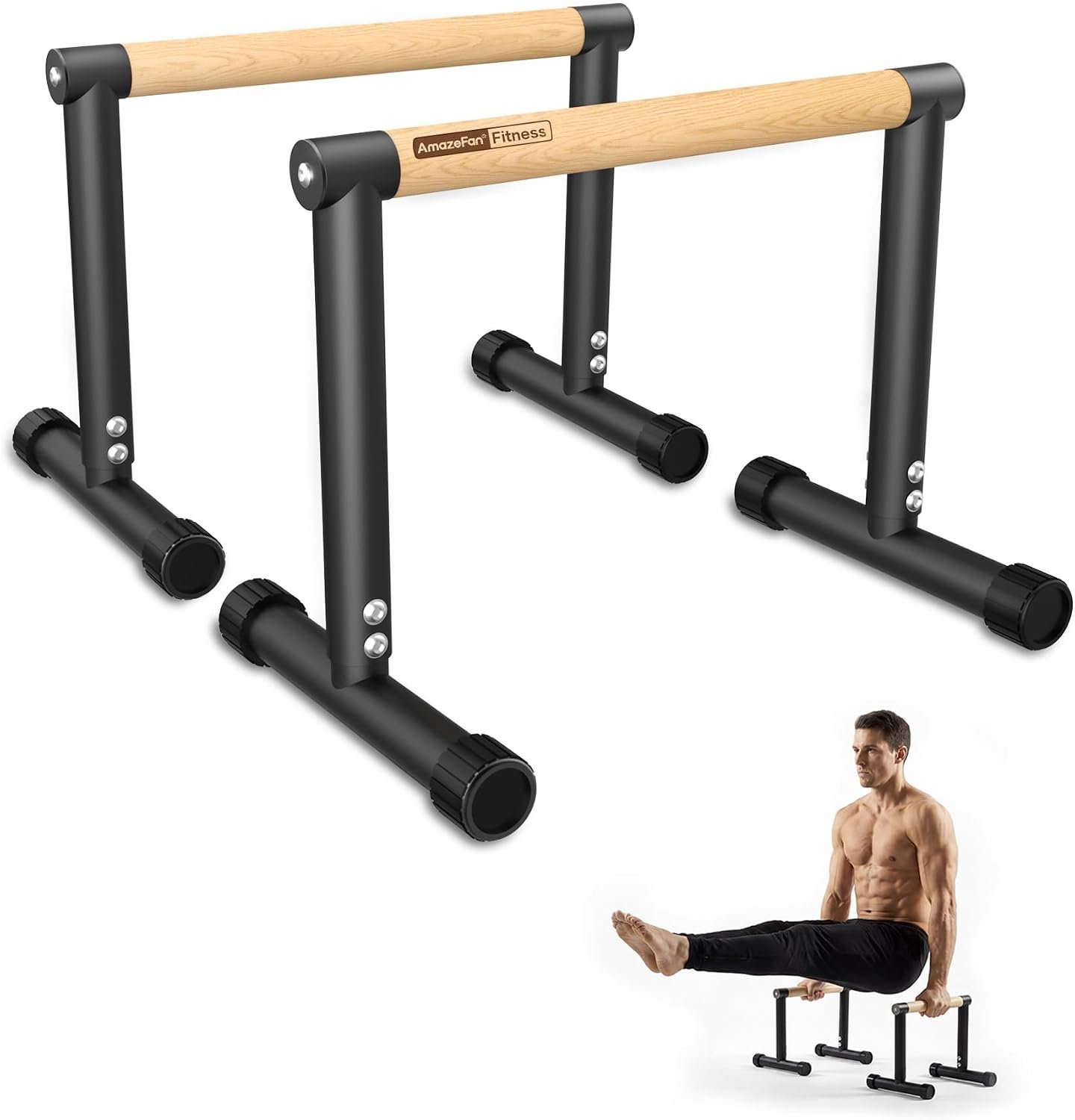SNADER Wood Parallettes, 12.8″ High – Push Up Bar & Dip Bar, Anti-Slip Calisthenics Equipment for Handstand, L-Sit, Full Planche, Gymnastics, Home Gym Strength Training, Supports 660 lbs