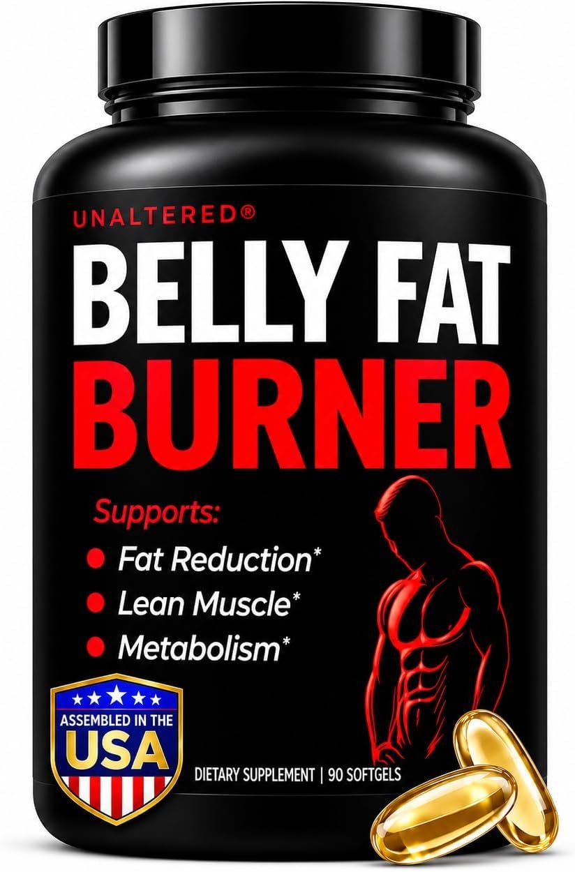 UNALTERED Belly Fat Burner for Men – Natural Weight Loss Pills to Support Reduced Body Fat, Preservation of Lean Muscle Mass, and a Healthy Metabolism – CLA Dietary Supplement – 90 Softgel Capsules
