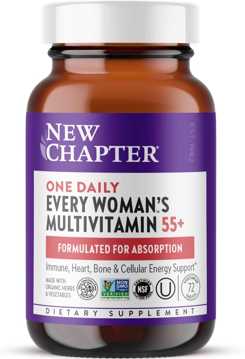 New Chapter Every Woman’s One Daily 55+ – Multivitamin for Women – Supports Immune, Bone & Vision Health* – Gentle on the Stomach – Non-GMO, Gluten Free, Dairy Free, Vegetarian & Kosher – 72 Tablets