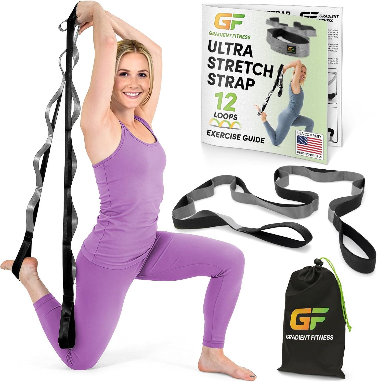 Stretching Strap for Physical Therapy, 12 Multi-Loop Stretch Strap 1.5″ W x 8′ L, Neoprene Handles, Physical Therapy Equipment, Yoga Straps for Stretching, Leg Stretcher.