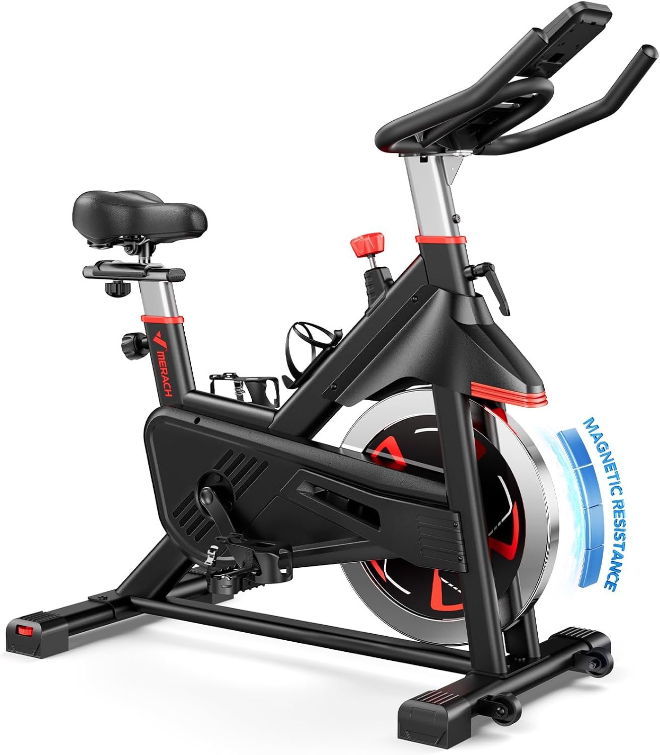 MERACH Magnetic Exercise Bike, Heavy Duty Stationary Bike for Home Gym | Low Noise Indoor Workout Bike with Exclusive APP & Coach-Led, Customizable Seating and Handlebar Height, 300 350 Lbs Option