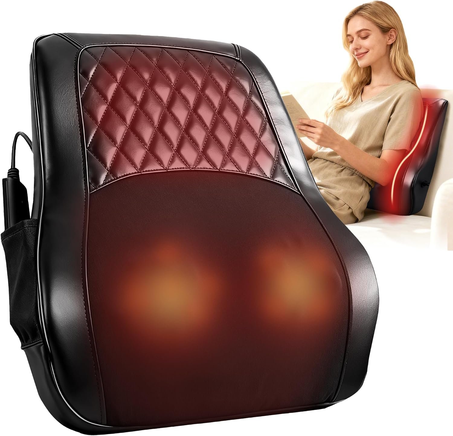 ALLJOY Back Massager with Heat, Electric Shiatsu Massage Pillow with LCD Display, 4 Modes & 3 Intensities Deep Tissue Kneading for Lower Back, Neck, Shoulder, Leg, Ideal Gifts for Men, Women