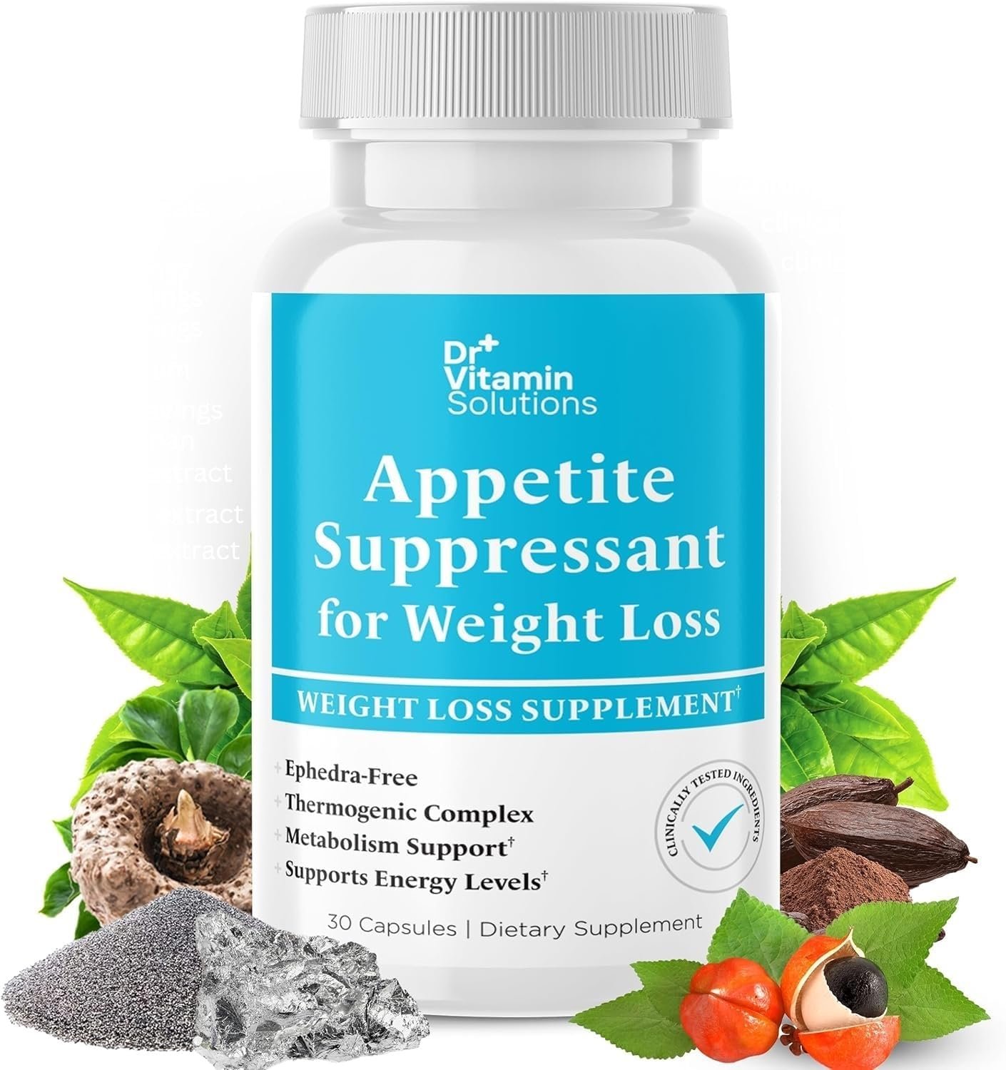 Appetite Suppressant for Weight Loss, Thermogenic Fat Burner, Ephedra Free | Diet Pills for Women & Men, Metabolism Booster, Energy Boost w/Garcinia, Guarana, Non-GMO, Made in USA, 30 Capsules