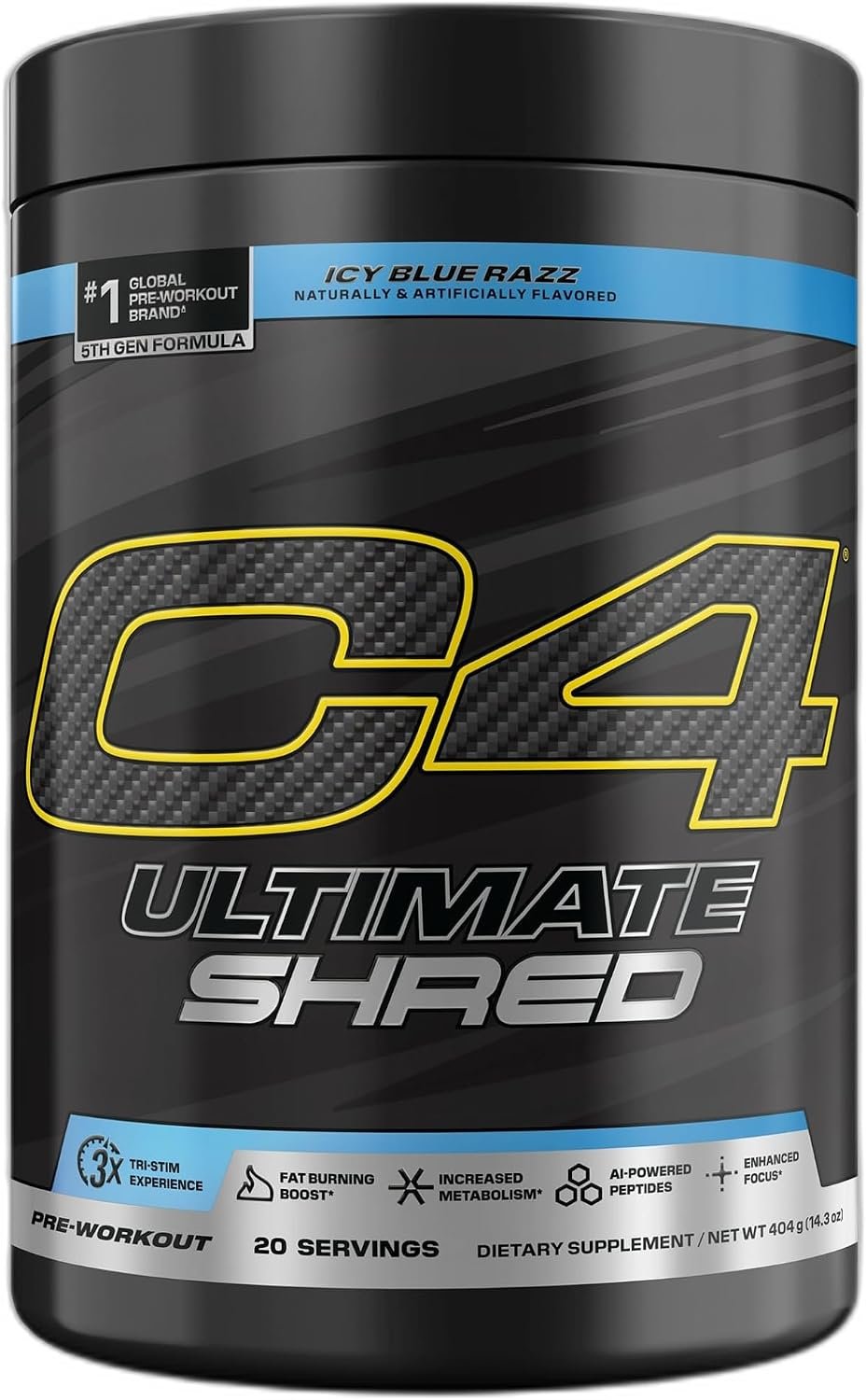Cellucor C4 Ultimate Shred Pre Workout Powder, Fat Burner for Men & Women, Weight Loss Supplement with Ginger Root Extract, Icy Blue Razz, 20 Servings