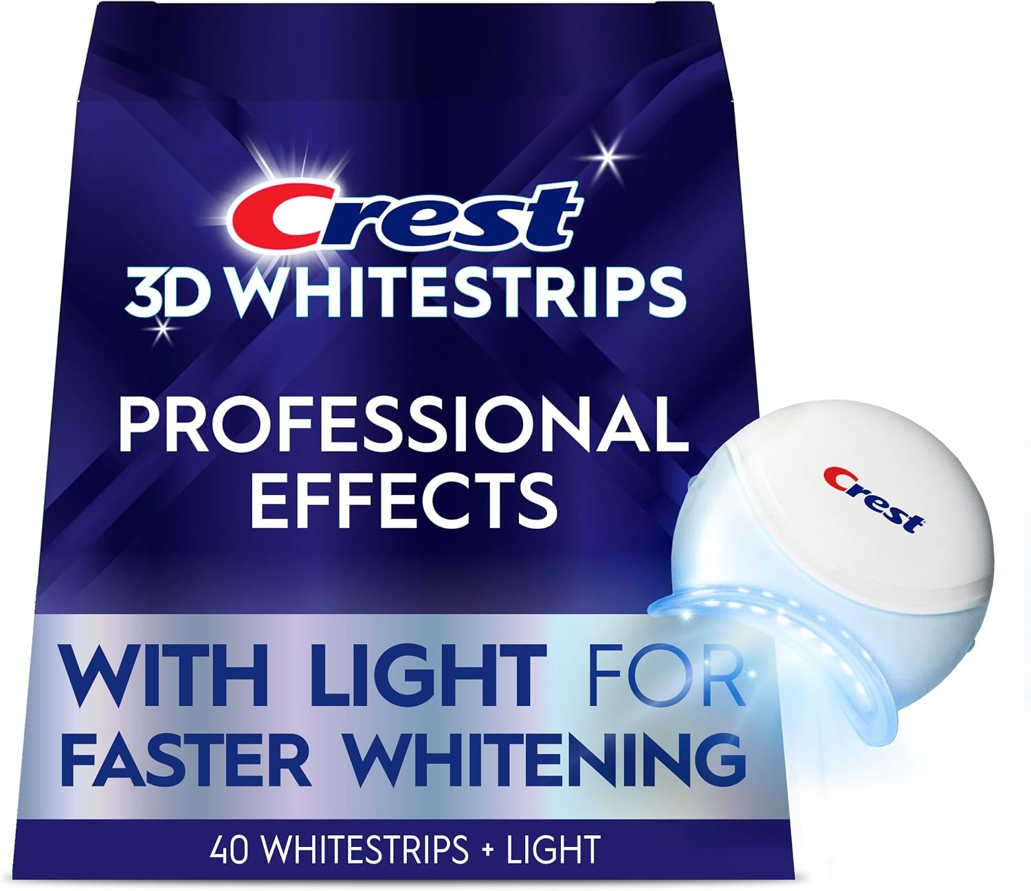 Crest 3D Whitestrips Professional Effects + LED Light – Teeth Whitening Kit, 1 Light + 20 Treatments, Each with 1 Upper/1Lower, 40 Strips – Crest 3DWhite Teeth Whitening Strips