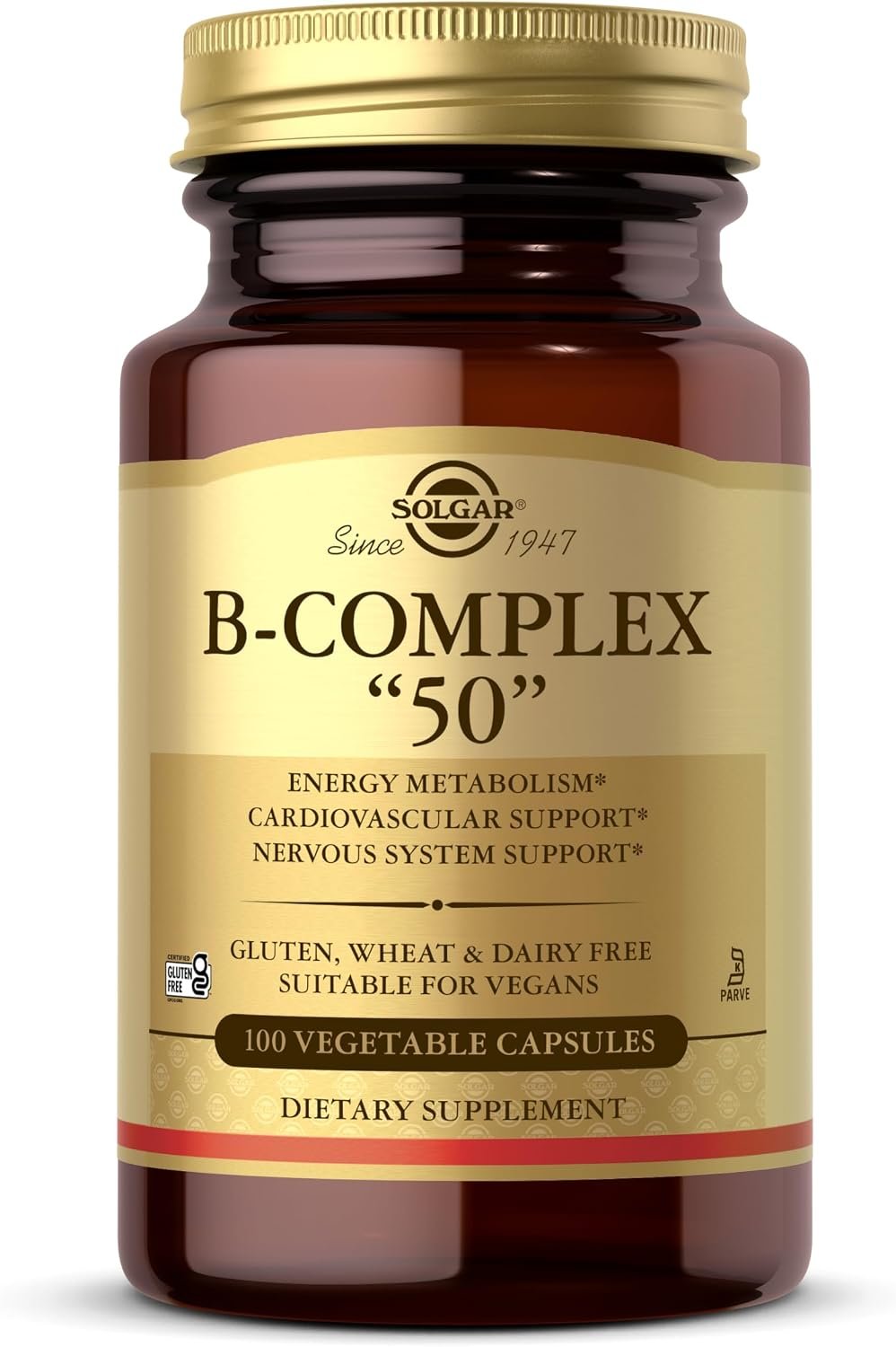 Solgar B-Complex 50″, 100 Vegetable Capsules – Energy Metabolism | Cardiovascular Support, Nervous System Support – Non-GMO, Vegan, Gluten Free, Dairy Free, Kosher – 100 Servings