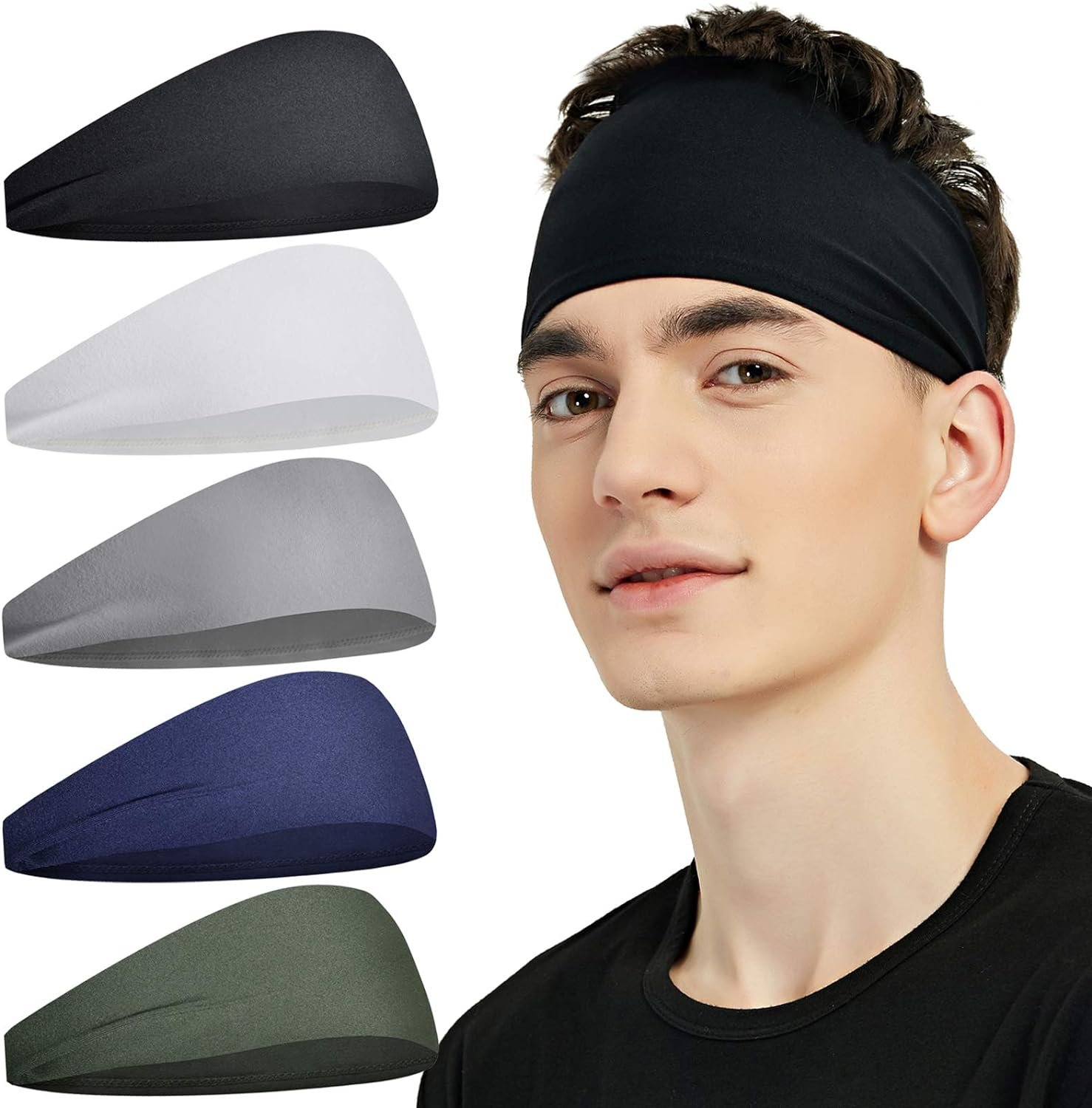 Pilamor Sports Headbands for Men 5 Pack,Sweatbands for Men Workout,Running | Moisture Wicking,Absorbing Sweat Headbands Stay in Place ,Hairbands for Women and Men Gym,Cycling,Football,Yoga