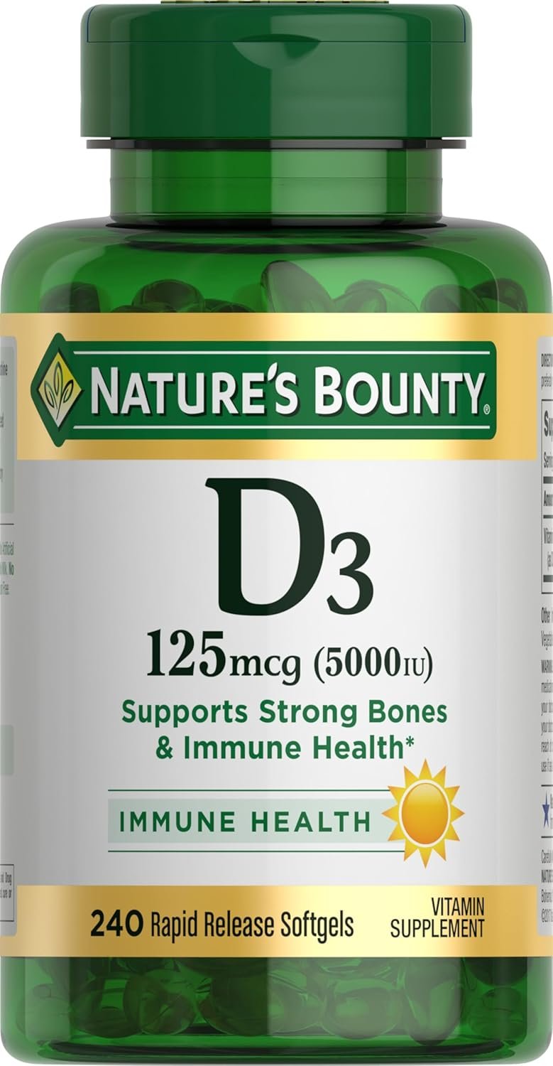 Nature’s Bounty Vitamin D3 5000 IU Softgels, Rapid Release, Immune Support, Vitamin D Supplements, 240 Ct