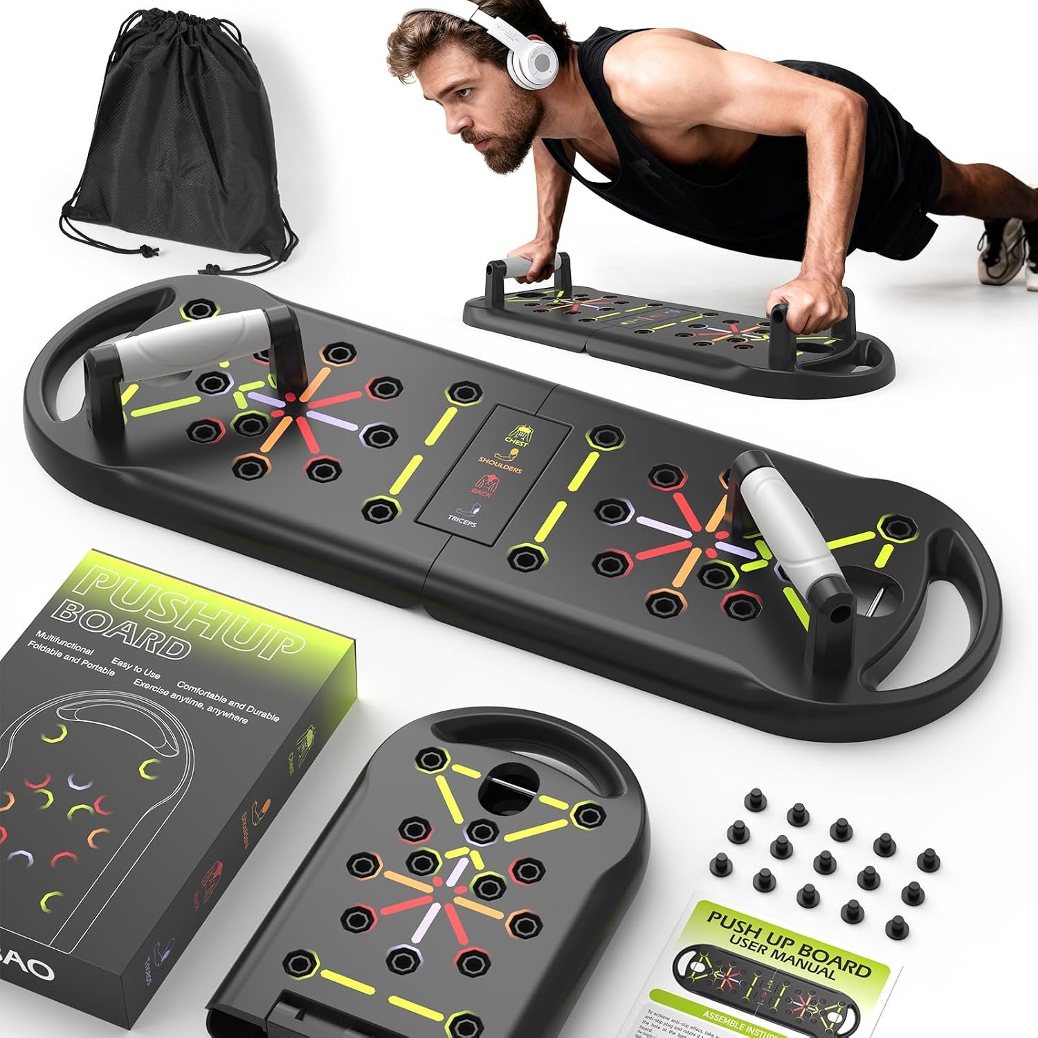 JLoibao Push Up Board Fitness, Portable Pushup Board for Men, Foldable Push up Bar, Workout Home Gym Equipment, 20 in 1 Exercise Pushup Handles for Floor, Strength Training Equipment for Men