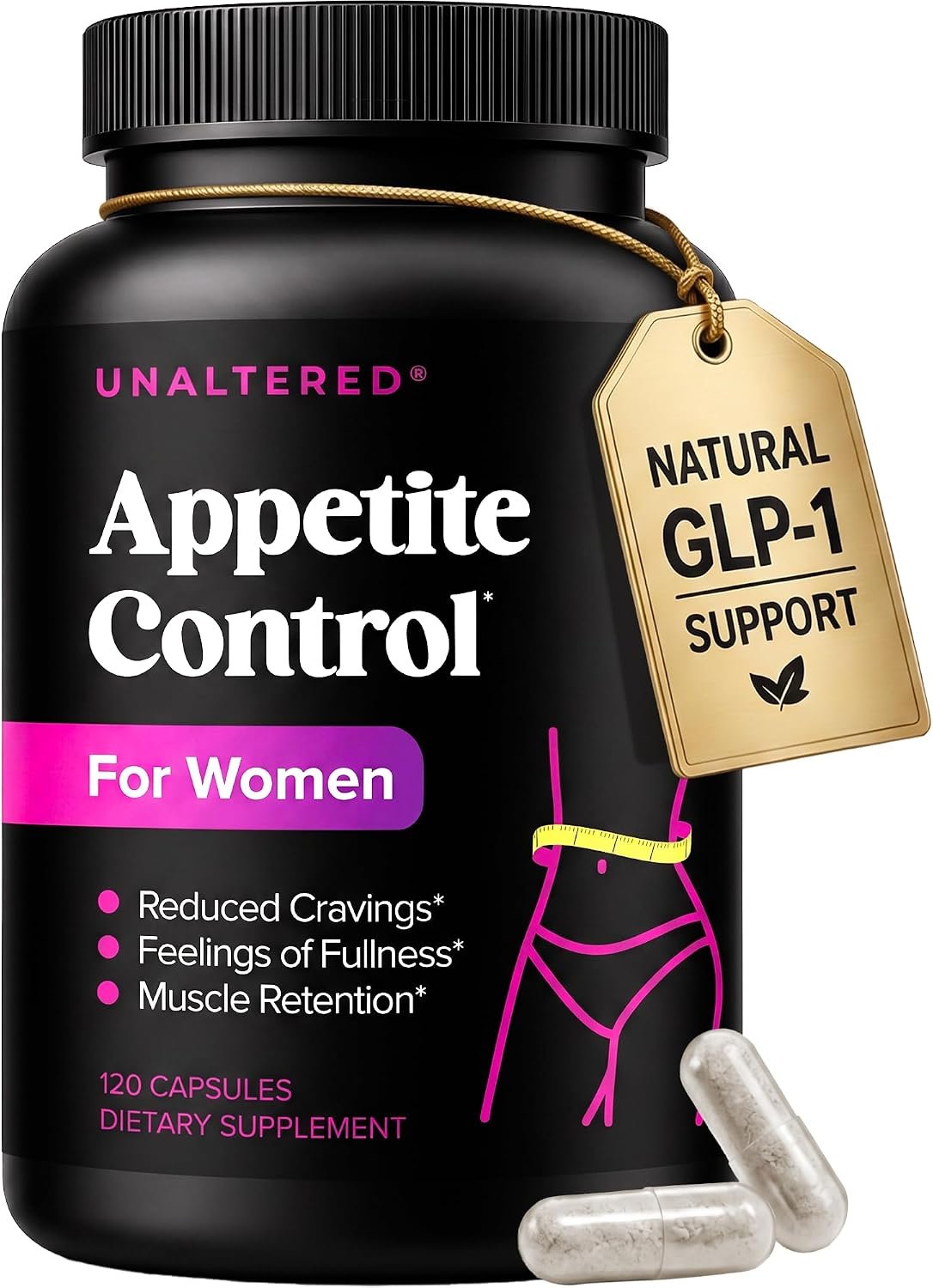 UNALTERED Appetite Control for Women – Support Cravings, Fullness, & Weight Management – Dietary Supplement with Chromium Picolinate & Glucomannan – 120 Vegan Capsules