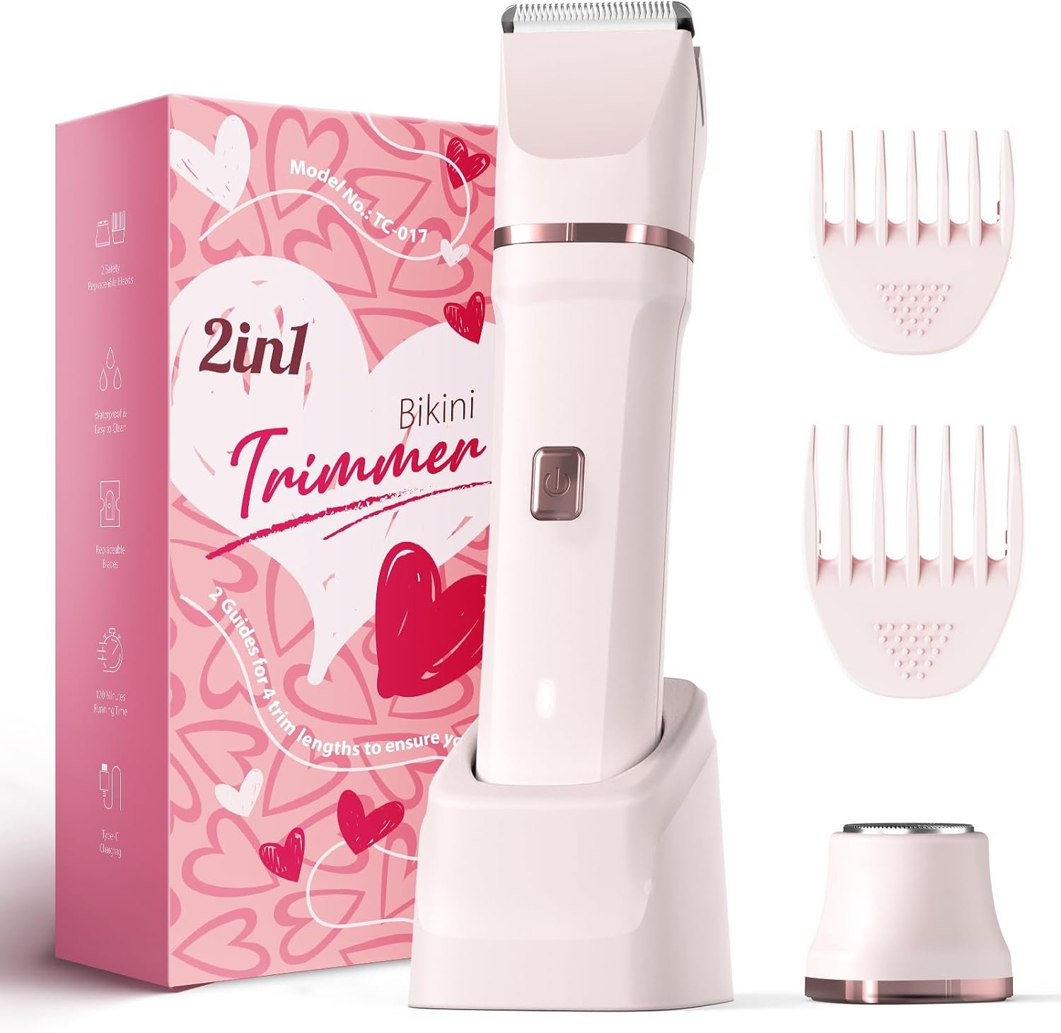 Risina 2-in-1 Bikini Trimmer for Women, Electric Razors for Women, Gifts | IPX7 waterproof with body and facial heads for bikini line, face, legs and underarms; gentle on sensitive areas