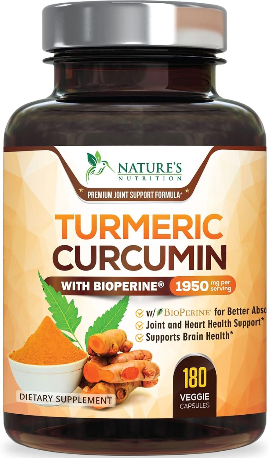 Turmeric Curcumin Supplement 95% Curcuminoids 1950mg with Organic Turmeric & BioPerine Black Pepper Extract for Best Absorption, Natural Vegan Joint Support, Non-GMO, Bottled in USA – 180 Capsules